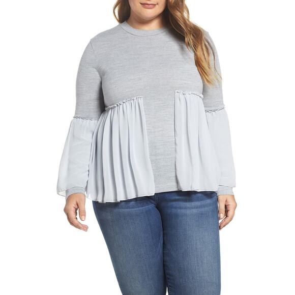 Lost Ink 4X Smocked Chiffon Contrast Knit Sweater - Picture 1 of 9
